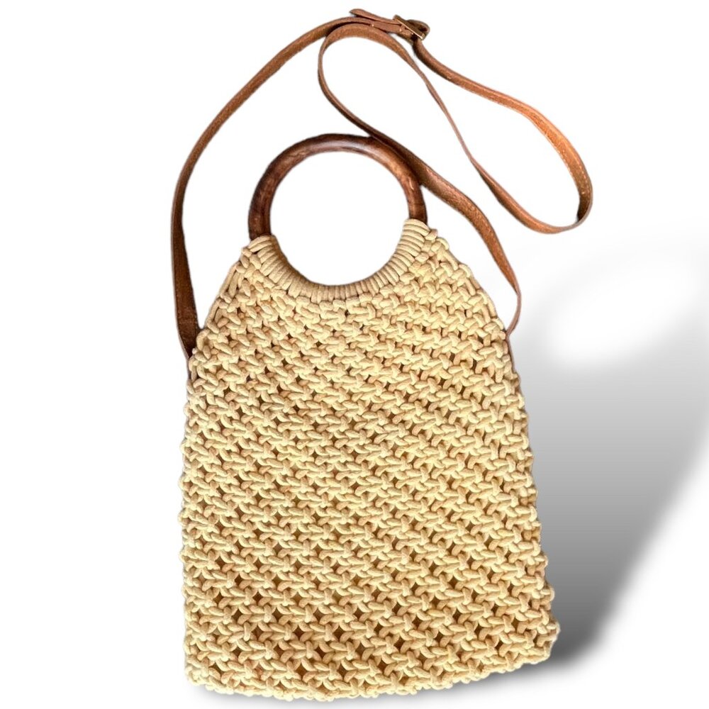 Crossbody Purse /‎ Bag - Sigrid Olsen -  Boho - Jute Woven - Strap Handles - 18"
